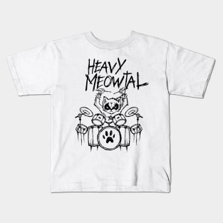 Heavy Metal Headbanger Gift Drummer Cat Playing Drum Meowtal Kids T-Shirt